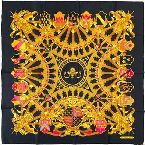 NWT Vintage Hermes Scarf "British Heraldry" in Black